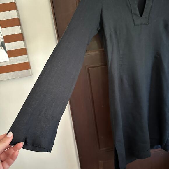 KRISTENSEN du NORD | Vintage Black Split Neck Linen Tunic Sheath Dress | Size 2 - Picture 3 of 6
